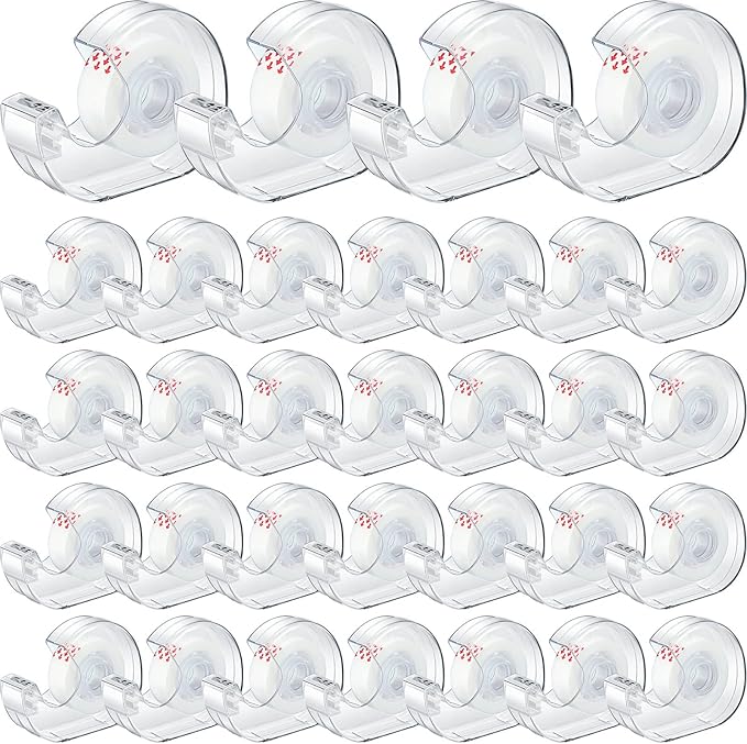 Yahenda 32 Pcs Invisible Tapes Dispensers with 32 Writable Matte Clear Tape Refills, 0.7 x 985 Inches, Refillable Desk Tape Dispenser Bulk for DIY Project, Home, Office, School & College Supplies