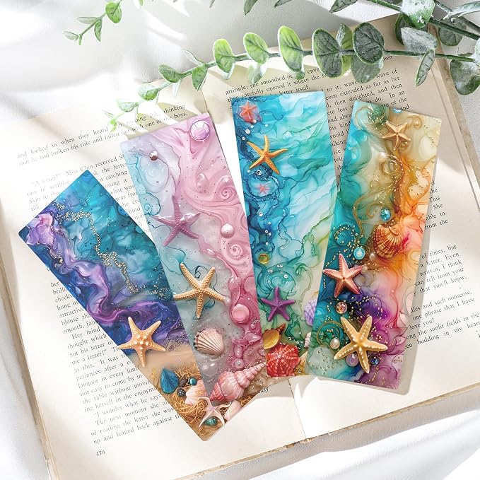 Beach Bookmark Bulk Gifts - 50 Pcs Fantasy Ocean Paper Bookmarks for Women Girls Students Book Lovers Starfish Seashells Page Clips School Reading Accessories Bookish Birthday Graduation Gift