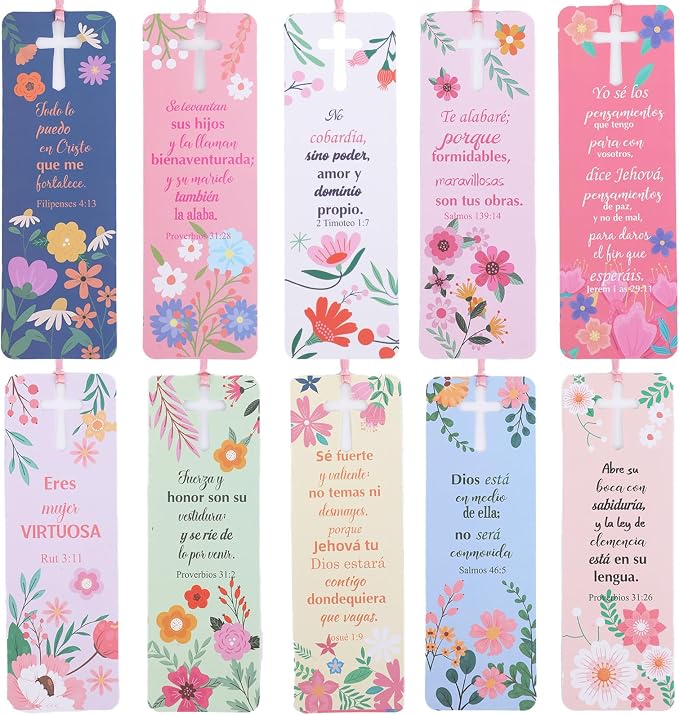 Spanish Bible Bookmark Gifts - 100 Pcs Christian Verse Paper Bookmarks Bulk for Women Men Separadores De Biblia En Español Religious Inspirational Gift for Sunday School Church Mothers Day