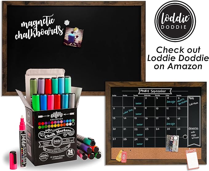 Loddie Doddie Magnetic Chalkboard Sign - 11" x 14", White Frame, Mounting Hardware - Easy-Erase Message Center - Versatile Magnet Board for Wall - Chalk Board Calendar for Wall