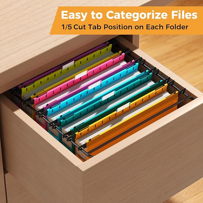 Ansook 12 Pack Legal Size Hanging File Folders, Plastic 2" Expandable Legal Size File Folders, Assorted Colors Legal Hanging Folders for Office School Home Filing Cabinet, Hanging File Organizers