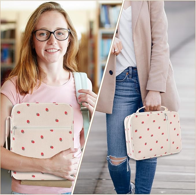 WOBAGMEN Bible Cover Case for Women,Large Bible Tote Bags Organizer Corduroy Carrying Case for Girls,Bible Study Supplies Accessories Christian Gifts for Women(Strawberry M)