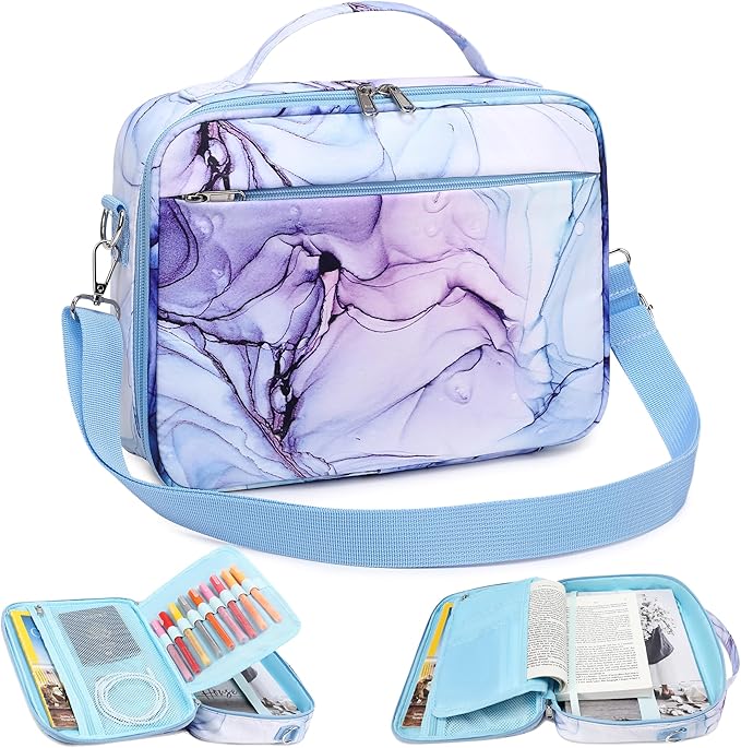Jumpopack Bible Cover Case for Women Grils Bible Cover with Shoulder Strap Bible Case for Bible Study Accessories,Marble Blue