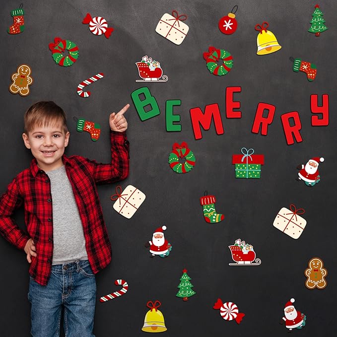 68 Pcs Christmas Classroom Bulletin Border Decor Set Christmas Cutouts Xmas Gingerbread Candy Classroom Decorations Be Merry Christmas Party Supplies for Kids Students Classroom Decors (Be Merry)