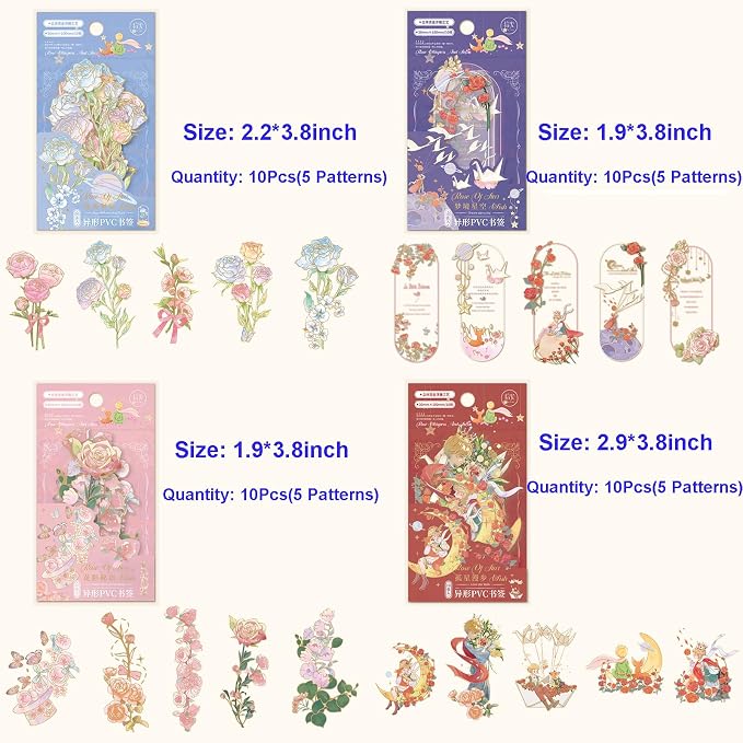 40Pcs Holographic Bookmark, Transparent Waterproof Flashing Castle Butterfly Flower Bookmarks, Rose Floral Window Bookmark Book Markers for Book Lover Kids Teacher Student Birthday Gift (Colorful)