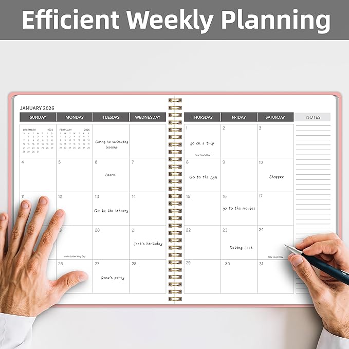 Monthly Planner Jan 2026 - Dec 2027, Monthly Planner for 24 Monthes, 9×11 Inch, Teacher Monthlys, Hard PVC Cover, Spiral Bound, Time Management Calendar, Perfect for School & Office (Pink)
