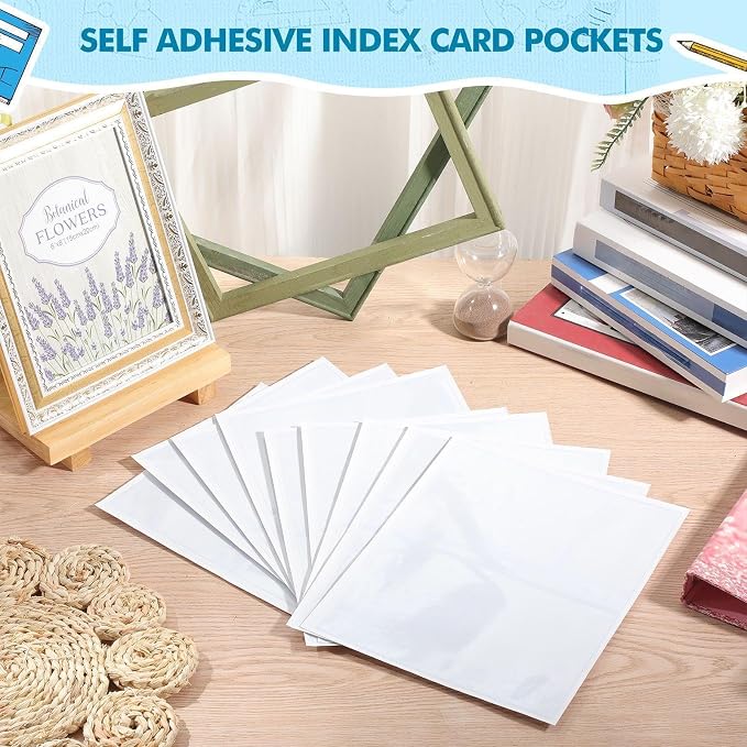 Outus 30 Pcs Self Adhesive Shop Ticket Holders Clear Plastic Sleeves Adhesive Pockets Work Order Job Ticket Holders for Back to School Student Label Home Office Posting Signs (5 x 8 Inch)