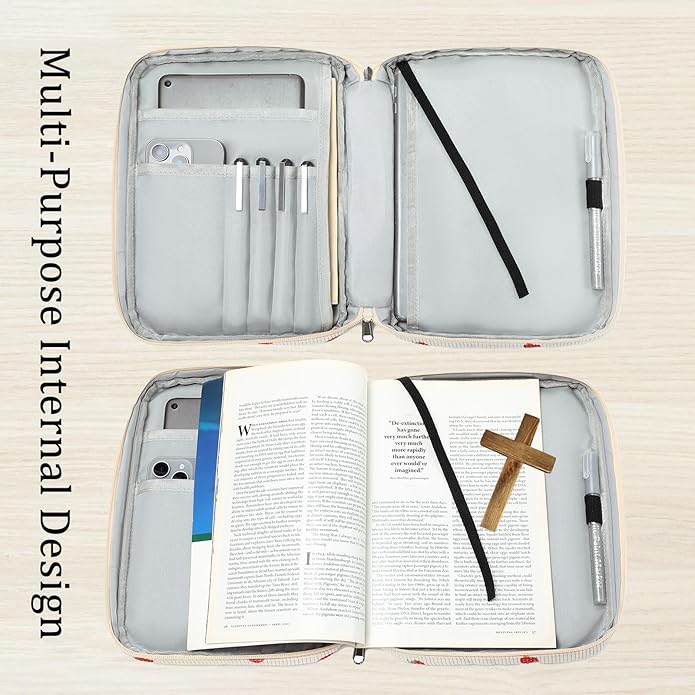 Bible Cover Case for Women Large Bible Cover for Girls Bible Study Supplies Accessories with Handle and Shoulder Strap | Durable