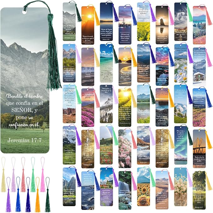 Gueevin 80 Pack Separadores De Biblia En Espanol La Biblia En Espanol Spanish Christian Verses Bookmarks Books with Tassels Inspirational Church Supplies for Women Student School Church Study Group