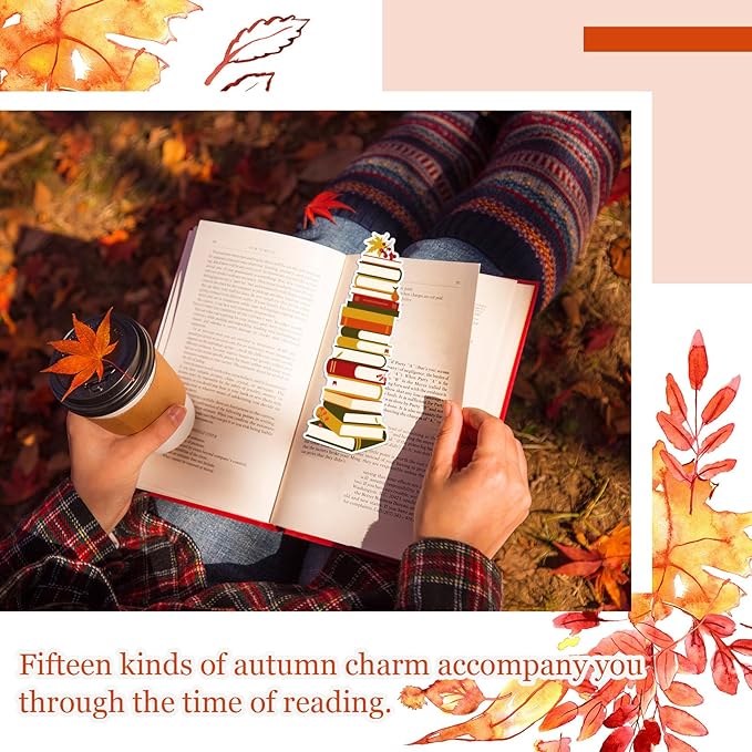 Kolldenn 150 Pcs Book Tracker Bookmarks Bulk 6.3 x 1.97 Inch Bookshelf Love to Read Bookmarks Paper Tracking Double Sided Reading Page Markers for Back to School Reading Lover(Fall)