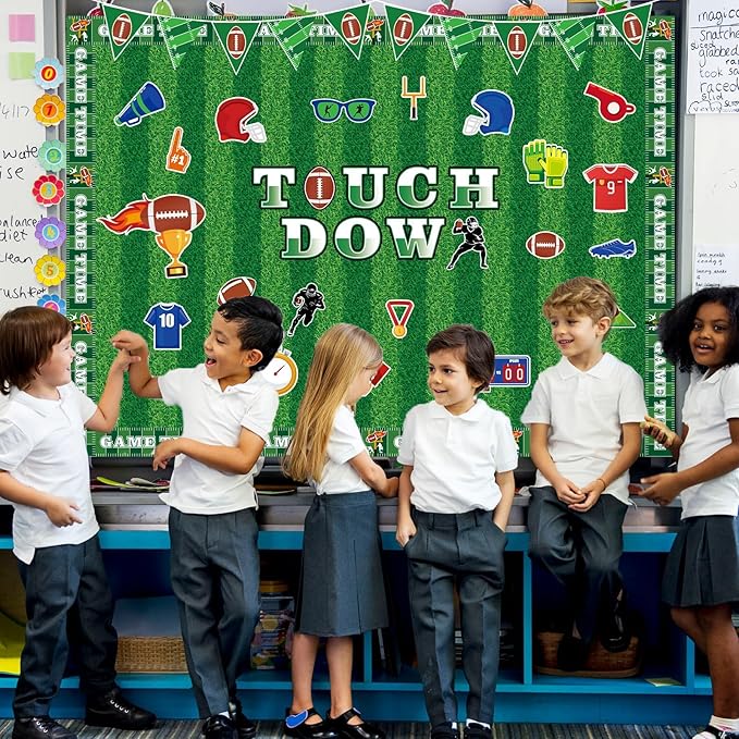Football Bulletin Board Classroom Decorations with Background Paper & Banner Set Football Touch Down Paper Cutouts for Welcome Back to School Game Day Wall Door Chalkboard Decor