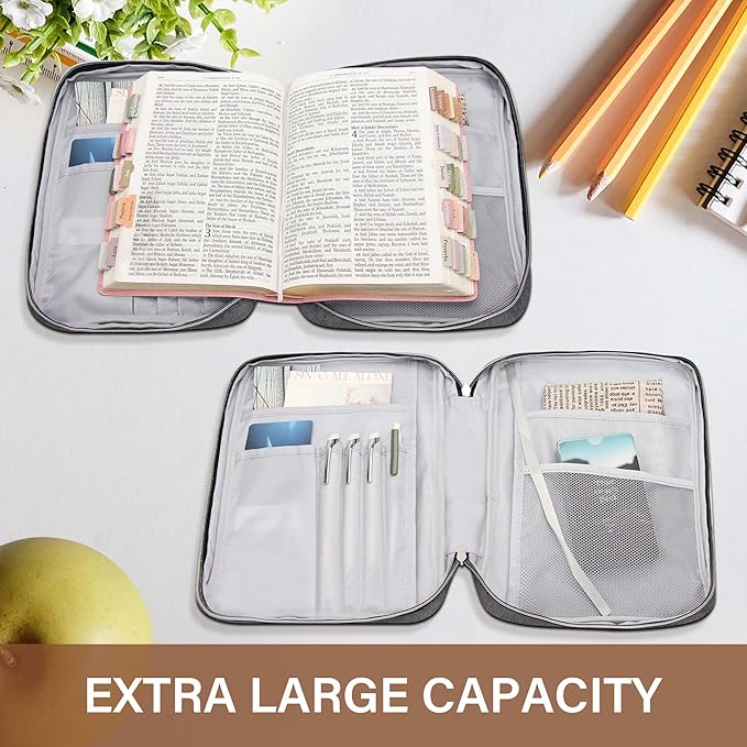 Bible Cover for Women, Bible Holder, Bible Cover Carrier Carrying Organizer Bag, God is Within Her She Will Not Fall, Zipper and Pockets for Standard Size Bible, Gift for Women（BlackGrey）