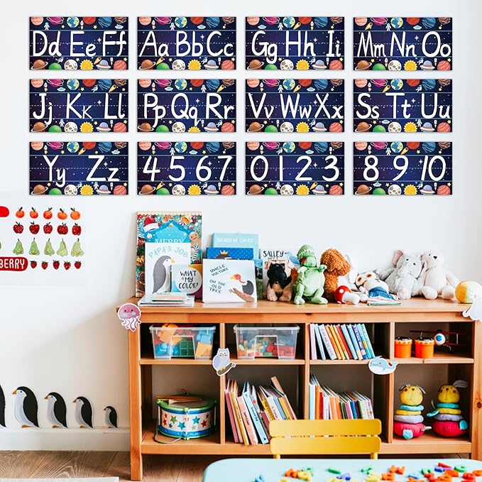 gisgfim 12 Pieces Alphabet Bulletin Board Strips Set Outer Space Alphabet Line ABC Alphabet Banner & Number Border Space Posters for Preschool Kindergarten Classroom Bedroom Playroom (Outer Space)