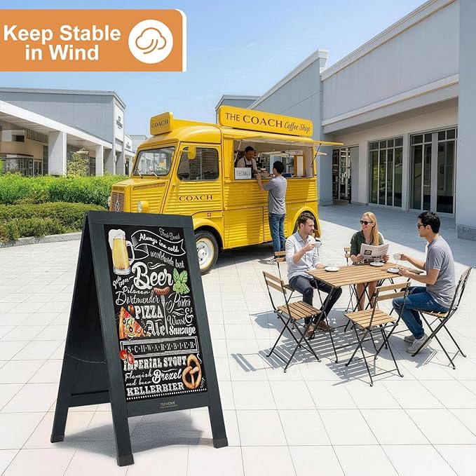 Wood Magnetic A-Frame Chalkboard Signs, 40" x 20" Large Sandwich Board Signs Outdoor, Double-Sided Sidewalk Blackboard for Business, Wedding, Vendor Display, Coffee Shope - Black