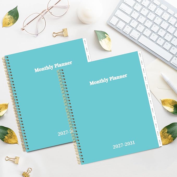 2027-2031 Monthly Planner 5 Year Monthly Planner/Calendar 2027-2031, Jan 2027 – Dec 2031, 9" x 11", Tabs, Double-Side Pocket, Holidays, Thick Paper - Blue