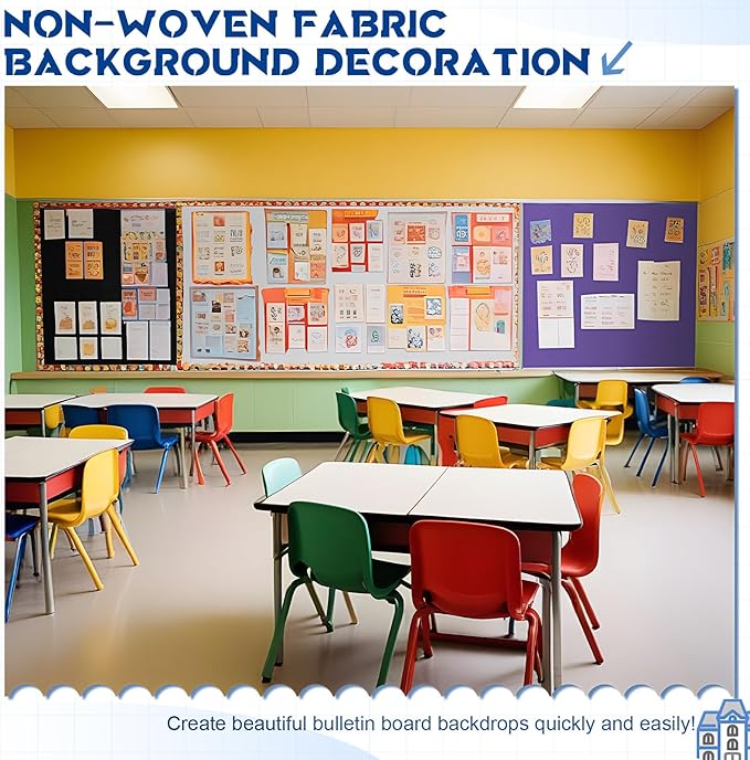 Hahafelt 16 in x 40 Ft Fabric Bulletin Board Roll Classroom Non Woven Fabric Background Decorations Waterproof Wrinkle Resistant Bulletin Board for Back to School Wall Decor(White,Pure)