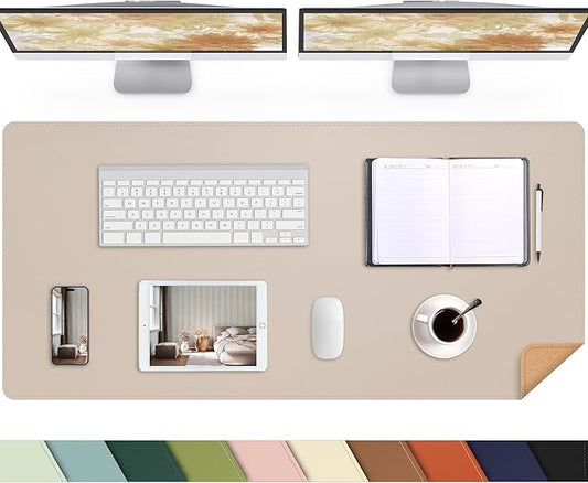 AFIING Cork Desk Mat 47" x 23.6", Dual-Sided Natural Cork & PU Leather Desk Pad, Non-Slip Waterproof Large Mouse Pad for Office, Home & Gaming, Beige