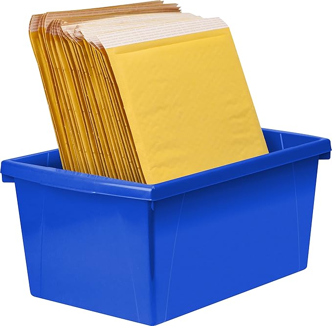 Storex 5.5 Gallon Storage Bin – Plastic Classroom Organizer for Books and Supplies, Blue, 1-Pack (61482C06C)