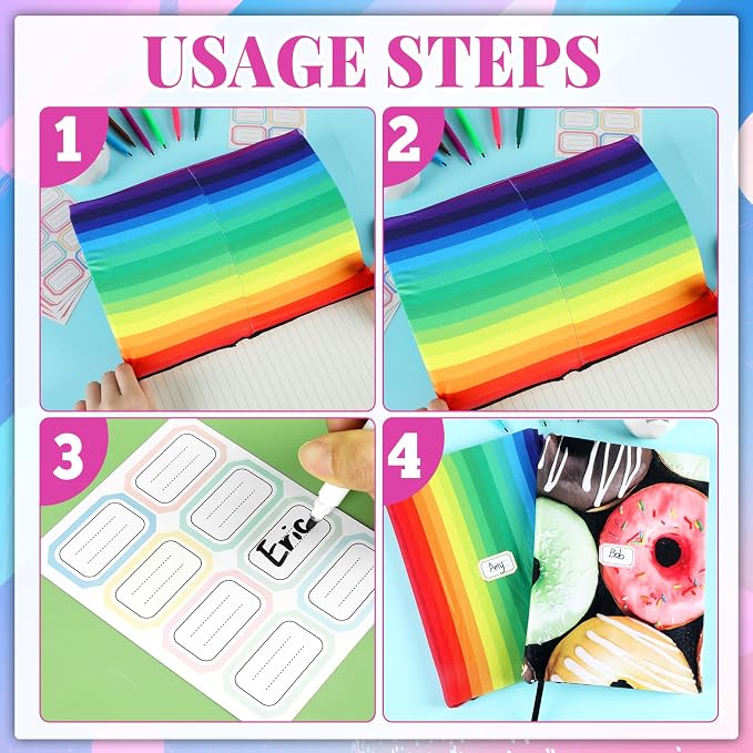 Jumbo Book Covers 7 Pack Reusable Fabric Book Cover Protective Book Covers 9x11inch Colorful Stretchable Book Sleeve Cover with Label Sticker for Most Hardcover Books Up to 10x12.5inch