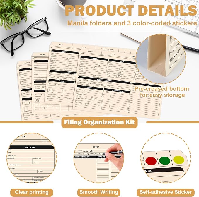 25 Sheets Legal Size Manila Real Estate Listing Folder Real Estate Transaction File Folders with Color-Coded Dots Right Panel List Estate Planning Document Folder Realtor Supplies for Organizing