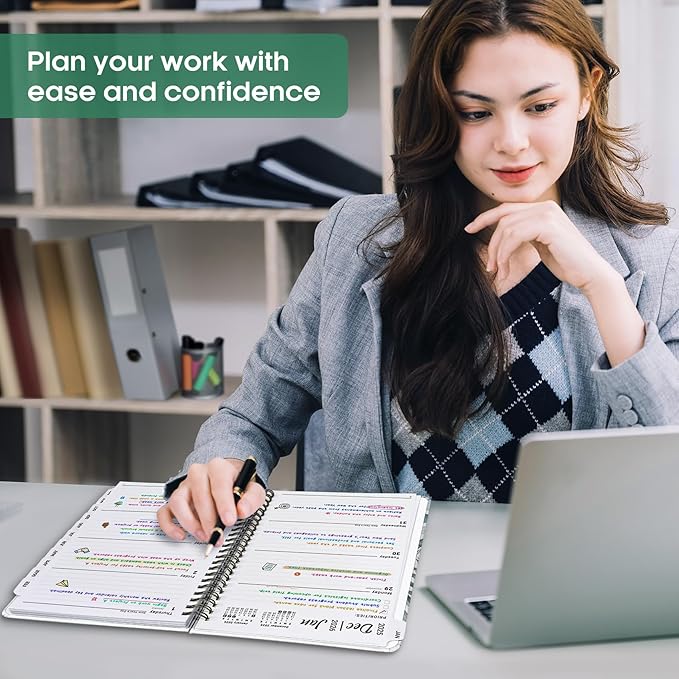 2026 Planner, Weekly and Monthly Calendar Planner Book, January 2026 - December 2026, Hardcover Spiral Planner with Monthly Tabs, Notes Pages, Perfect for Women & Men, A5 (6.4" x 8.5") - Leaf