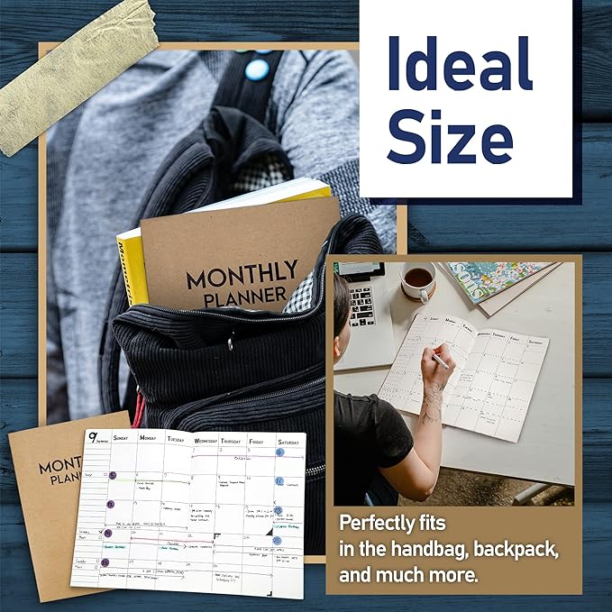 Undated Big Large Monthly Planner - Blank Calendar Book and Organizers 8.5 x 11 Inches - Kraft