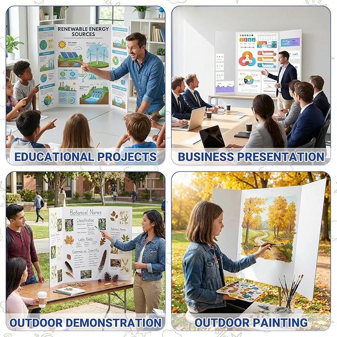Large Trifold Poster Board, 4 Pack 36" x 48" White Corrugated Project Boards - Science Fair Display Posterboard for School Projects, Science Fairs, Event Displays, and Business Presentations