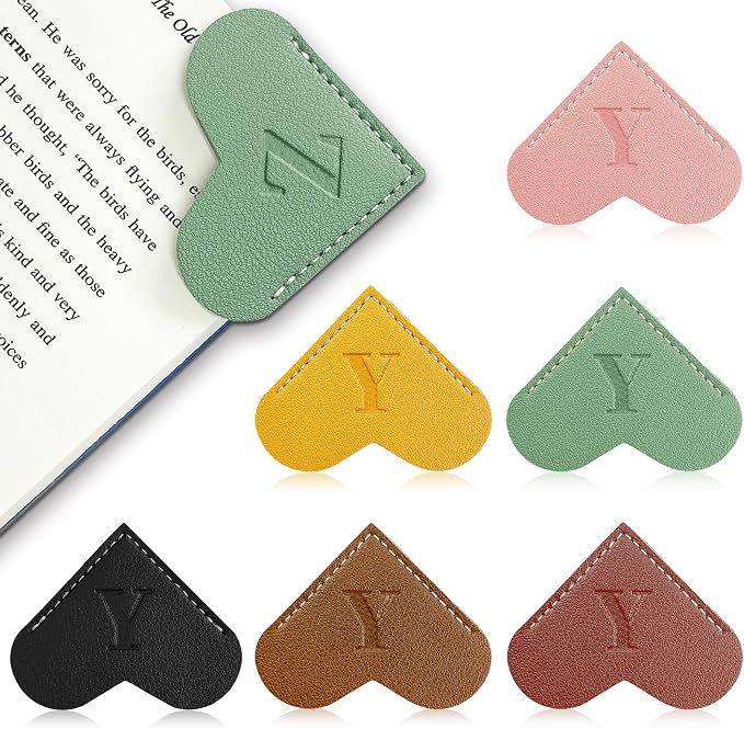 6Pcs Personalized Leather Heart Bookmark with Initial,26 A-Z Letters Cute Corner Book Mark for Reading,Book Page Accessories for Women, Book Lovers, Teachers, Students Gifts