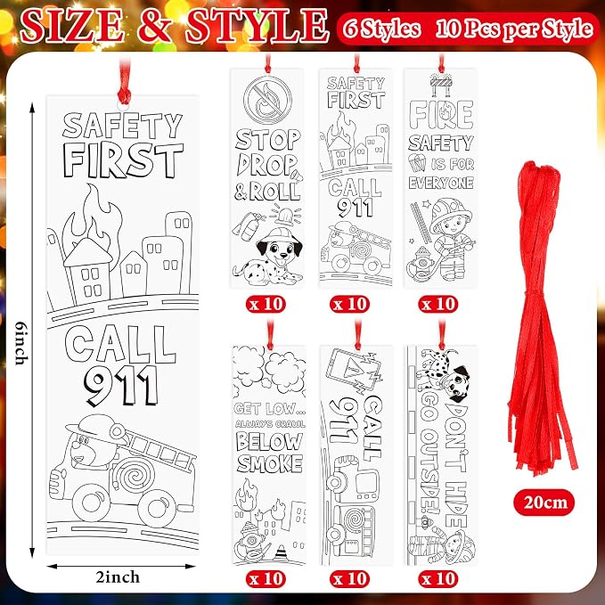 Dispowreath 60 Pcs Fire Safety Coloring Bookmarks Color Your Own Fire Prevention Blank Firefighter Bookmarks Safety Lessons Gifts for Teachers & Students Classroom Supply Prizes Party Favors