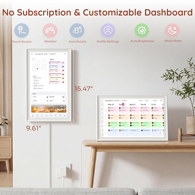 Ingnok 15.6 Inch Digital Calendar, No Subscription Electronic Calendar Touchscreen for Family Schedules, Personal Planner, Chore Chart, Reminders, 32GB, Wi-Fi, Wall & Desk Mount