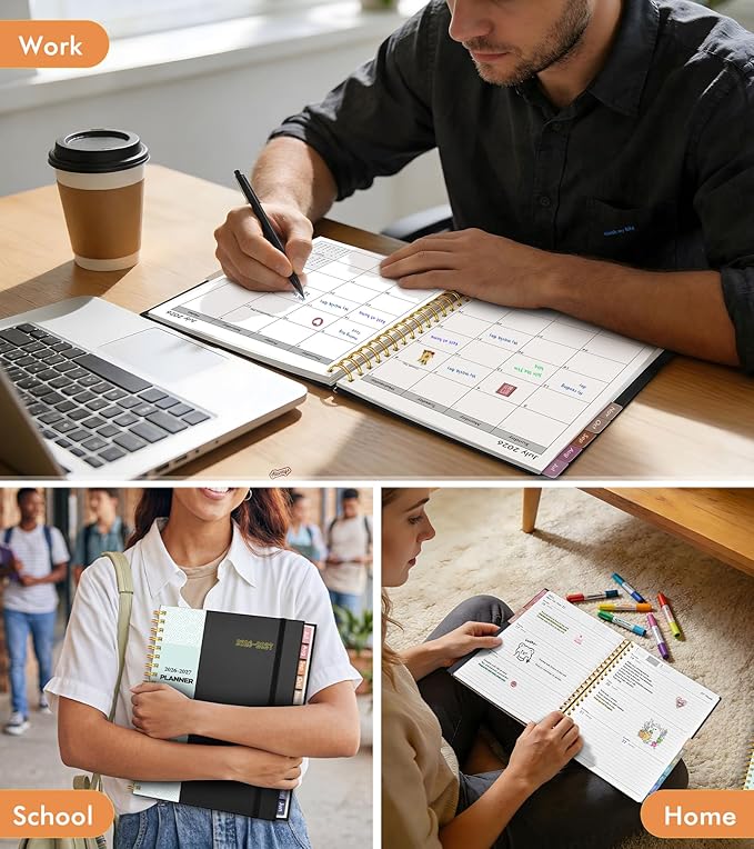 Academic Planner 2026-2027, Weekly and Monthly Calendar Planner from July 2026 - June 2027, 6.1" x 8.2" A5 Large Daily Agenda Book with Tabs, Flexible Cover, College School Organizer for Student Teacher, Black