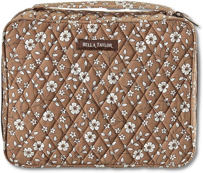 Bella Taylor Quilted Bible Cover for Women - Large Study Bible Case - Vintage Vine Brown