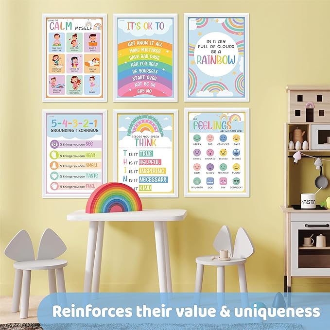 jackinthebox 12 Calming Corner Posters with Gold Foil Embedded Stars - 12 x 17 inches Laminated Classroom Decor Posters, Calm Down Corner Supplies, Emotions Charts for Kids
