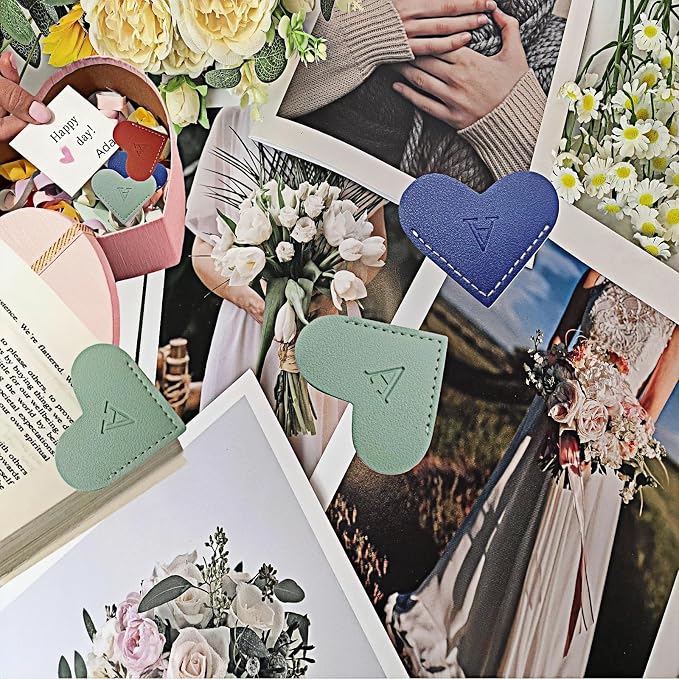 Personalized Leather Heart Bookmarks with Initials, 26 Letters Custom Corner Book Mark for Reading Women,Teacher, Student, Book Lovers Book Marker, Meaningful Gifts (Dark Blue+Light Green,W)