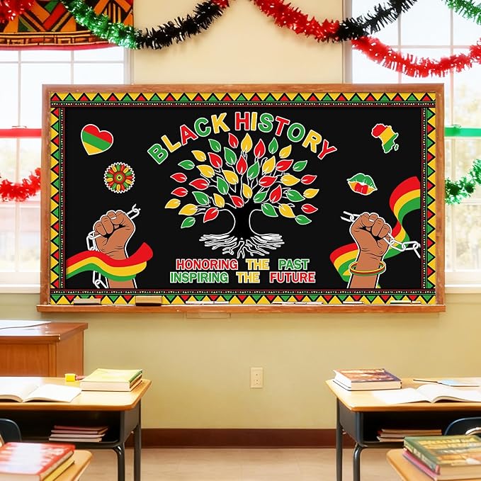 JarThenaAMCS 85 Pcs Black History Month Tree Bulletin Board Decoration African American Inspirational Tree Leaves Paper Cutouts Juneteenth Freedom Day Decor for Classroom Home Office Wall Decor