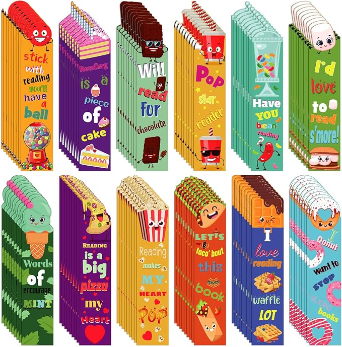 Fainne 108 Pieces Scented Scratch and Sniff Bookmarks for Kids Snack Fruit Scented Bookmarks Funny Classroom Smelly Bookmark for Students Teenager School Office Home, 12 Style