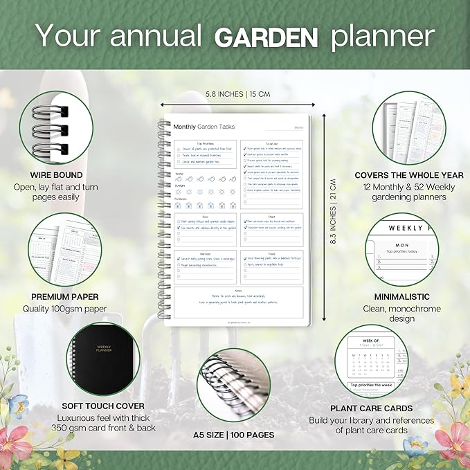Gardening Planner & Plant Journal | Planting Calendar, Plant Care, Seed Starting, Herb Notes, Garden Planner (Botanical)