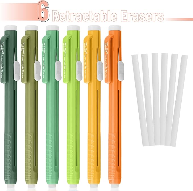 Mr. Pen- Retractable Mechanical Eraser Pens, 6 Pack, Citrus Colors, Latex-Free Precision Pencil Erasers for Artists, Students, Drawing, Sketching & Drafting