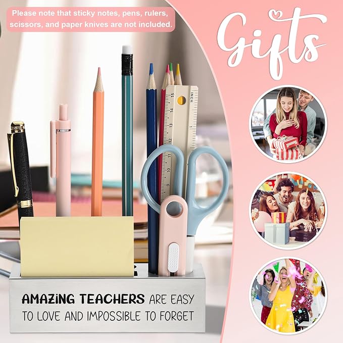 Stainless Steel Pencil Holder with "Amazing Teachers" Quote, Thank You Gift from Student for Women Men, Inspirational Desk Organizer for Classroom Office Supplies, Teacher Appreciation - FBA391