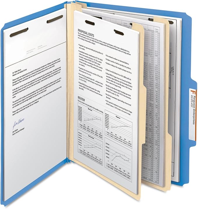 Smead Classification Folder with Prongs, 2 Dividers, 2" Fasteners, Letter Size, for Documents Organization, Durable File Organizer for Home, School or Office, Blue (14001)