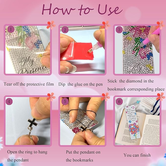 8PCS Diamond Painting Art Bookmarks,Cute Acrylic Bookmarks Crafts Kits Gifts with Pendants for Adult Women Book Lovers (Flower)