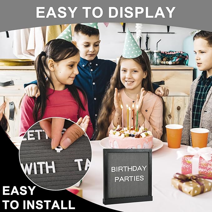 10" x 10" Double Sided Chalkboard Sign with Stand, Small Chalk Board Blackboard Wood Frame Felt Letter Board with 12 Chalk Markers and 340 Letters (Black)