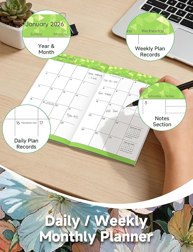 Pocket Calendar 2026-2028 Floral Series, Monthly Planner Jan 2026 to Jul 2028 (3.7" x 6.7") Perfect Purse Calendar, Pocket Agenda with Protective Plastic Sleeve-Mixed Floral
