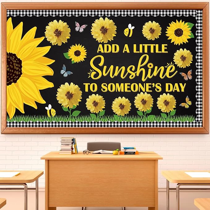 Pasimy Spring Bulletin Board Decorations Set 3D Sunflower Bulletin Board Bee Classroom Decor Honeycomb Butterfly Flower Kindness Cutouts Borders for Home Office Wall Door Window Supplies(Sunflower)