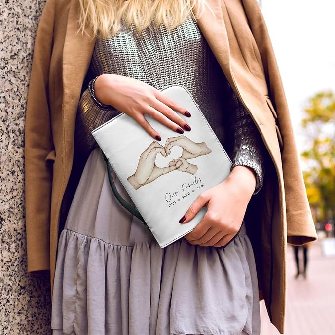 Personalized Bible Cover with Family Hands, Custom Bible Cover Case for Women Girls, Large Capacity Scripture Bag with Handle