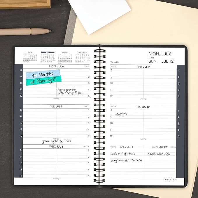 AT-A-GLANCE Planner 2026-2027 Weekly Academic 14-Month July-August Hourly Appointment Book, 5" x 8", Black (7010105)