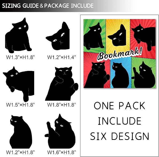 Magnetic Bookmarks - 6 Pieces Assorted Cute Book Markers Clip Set for Teachers Students Book Lovers Reading, for School Office Home Supplies, Kawaii Cat Magnet Page Markers