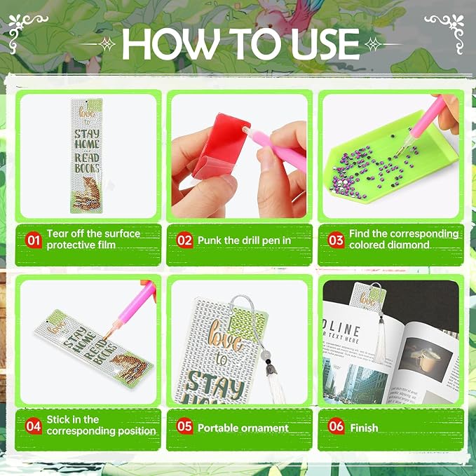 Reading Diamond Art Bookmarks for Adults - 6 PCS DIY Books and Cute Animal Diamond Painting Bookmarks with Tassel DIY Cat Dog Art Craft Making Kits for Reading Lover Book Lover Beginners