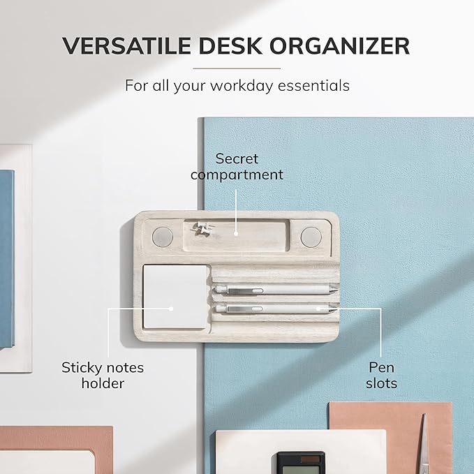 Anji Mountain Mango Wood Desk Helper with Whiteboard | Desktop Organizer for Office Desk Accessories, Home Office & School Supplies | Modern Desk Storage & Office Decor Organizer
