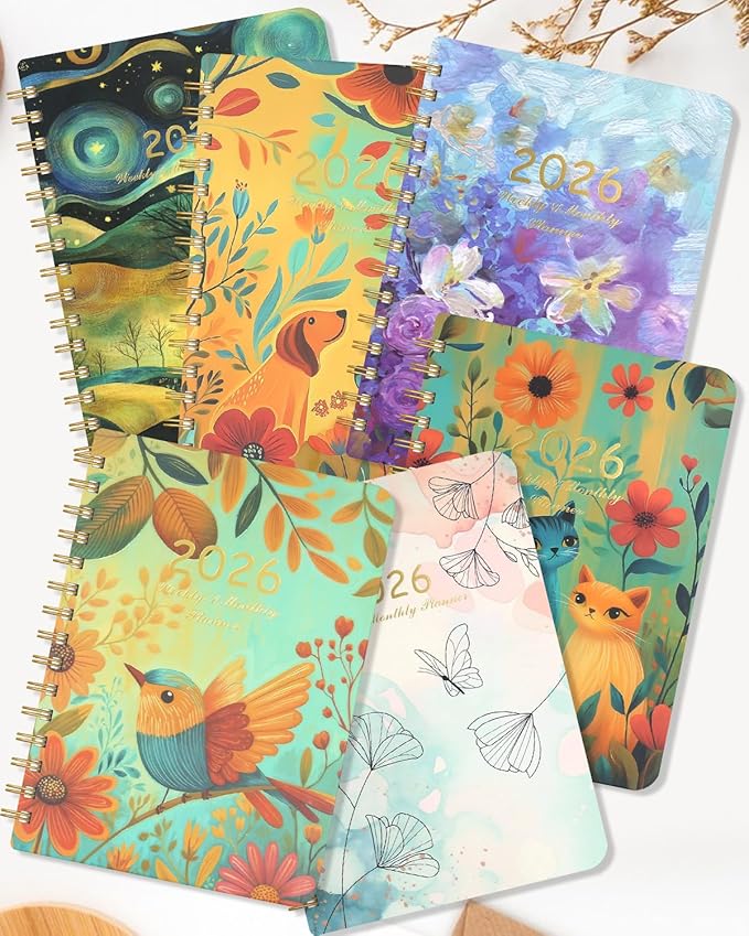 2026 Weekly and Monthly Planner - 2026 Hardcover Calendar Planner, Jan. 2026 - Dec. 2026, Daily Agenda Book with Tabs, Twin-Wire Binding, Back Pocket, School Teacher Student Supplies, A5(6.3" x 8.5") (Bird)